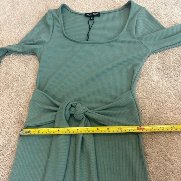 See You Monday dusty mint green ribbed front tie midi dress Sz M NWT - Picture 11 of 12